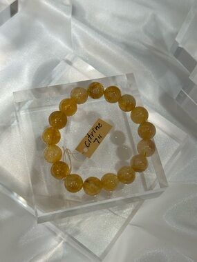 NWT Handcrafted 10mm Golden Citrine Quartz Stretch Bead Bracelet
